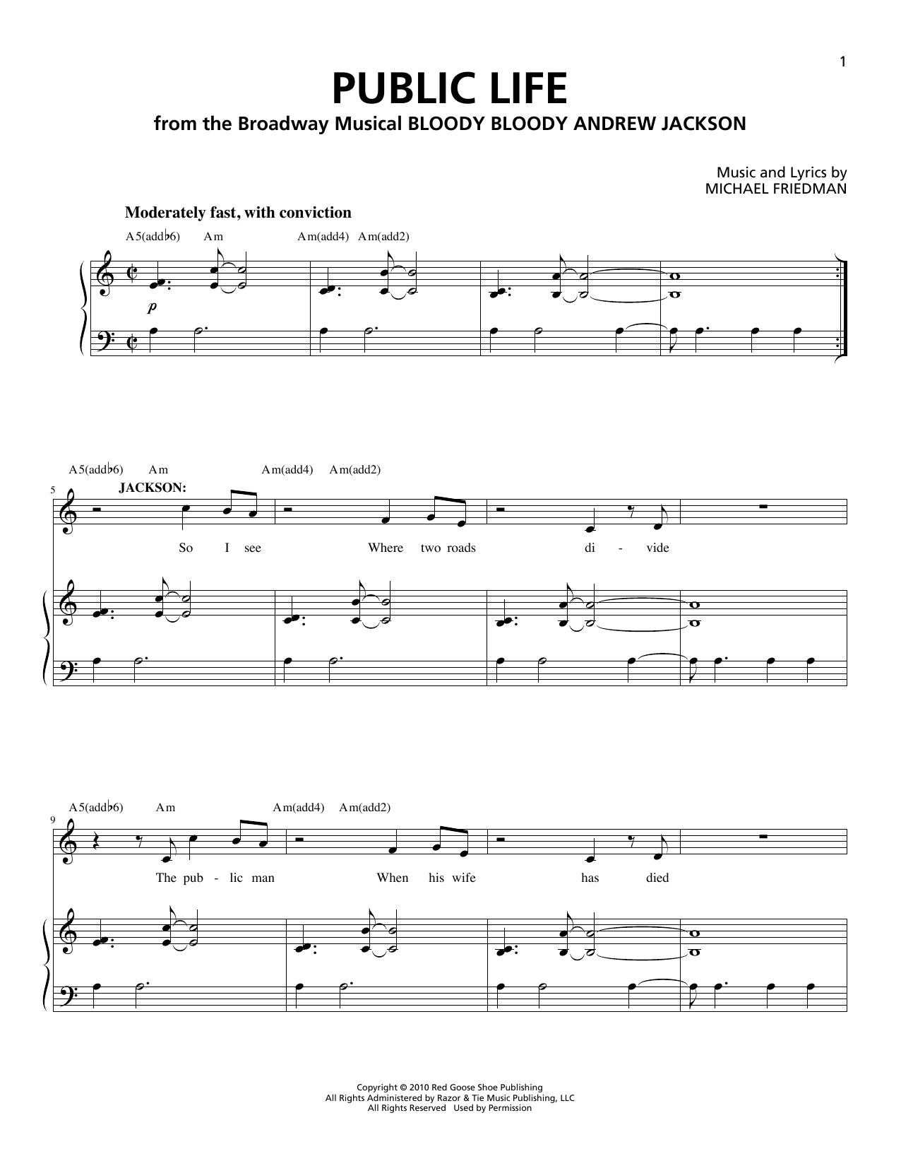 Michael Friedman Public Life sheet music notes and chords. Download Printable PDF.