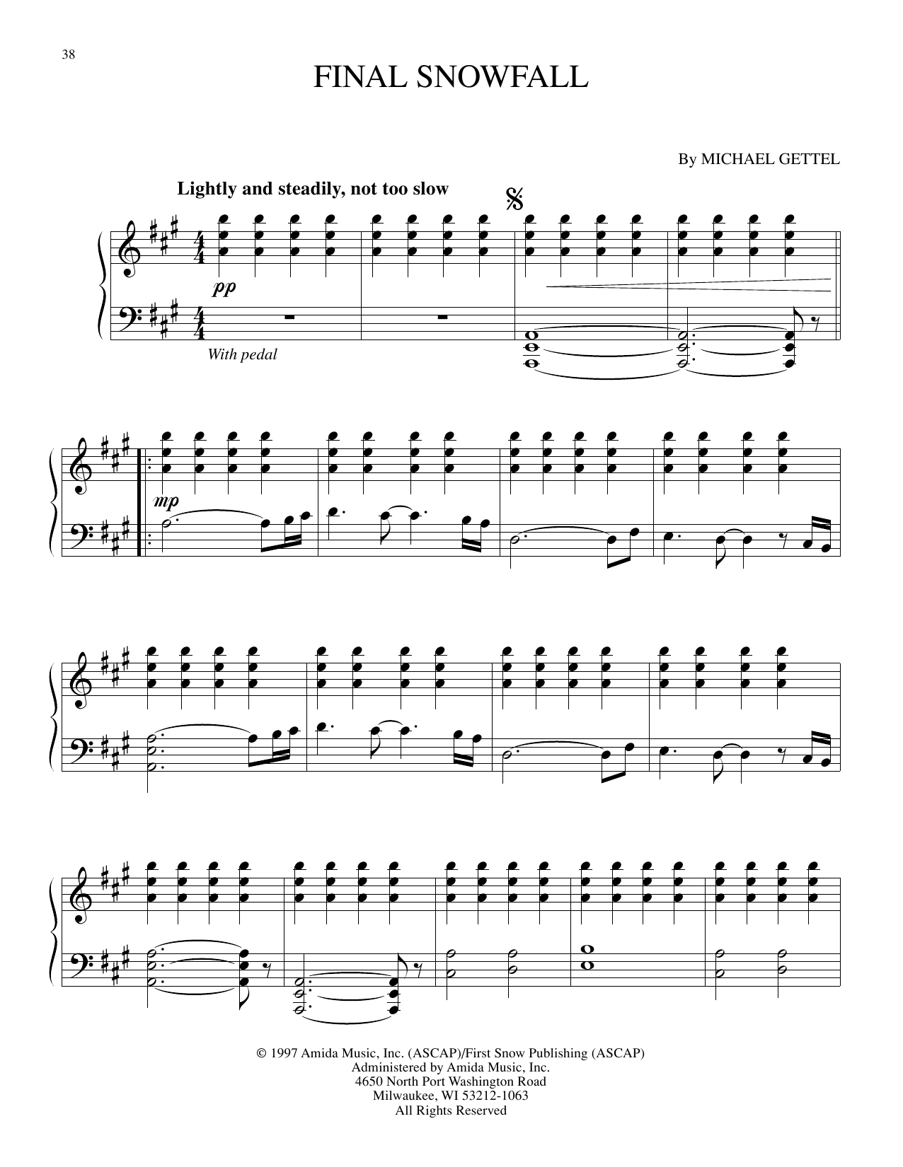 Michael Gettel Final Snowfall sheet music notes and chords. Download Printable PDF.