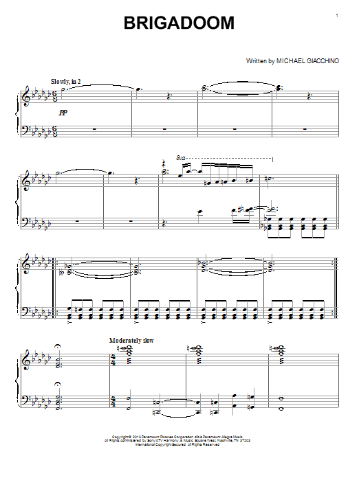 Learn to play Michael Giacchino Brigadoom sheet music for Piano Solo in minutes. Michael Giacchino Brigadoom sheet music notes and chords. Download Printable PDF.