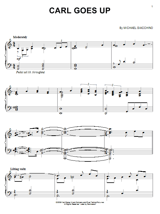 Michael Giacchino Carl Goes Up (from 'Up') sheet music notes and chords. Download Printable PDF.