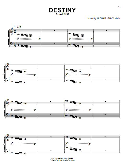 Michael Giacchino Destiny (from Lost) sheet music notes and chords. Download Printable PDF.