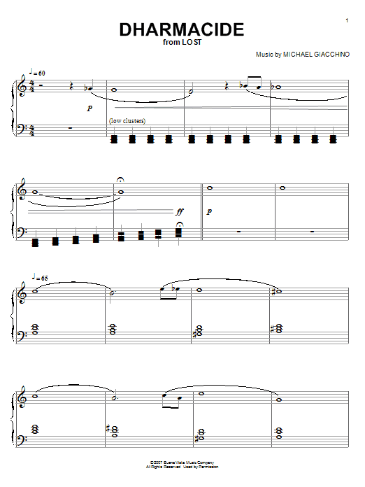 Michael Giacchino Dharmacide (from Lost) sheet music notes and chords. Download Printable PDF.