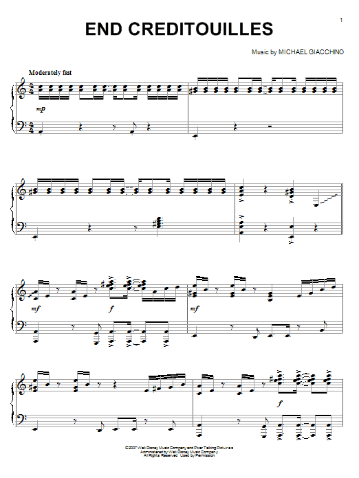 Michael Giacchino End Creditouilles (from Ratatouille) sheet music notes and chords. Download Printable PDF.