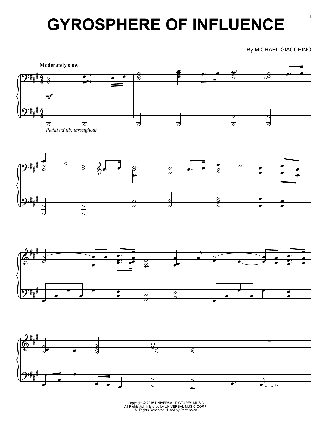 Michael Giacchino Gyrosphere Of Influence sheet music notes and chords. Download Printable PDF.