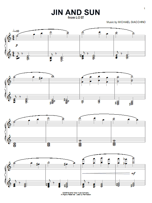 Michael Giacchino Jin And Sun (from Lost) sheet music notes and chords. Download Printable PDF.