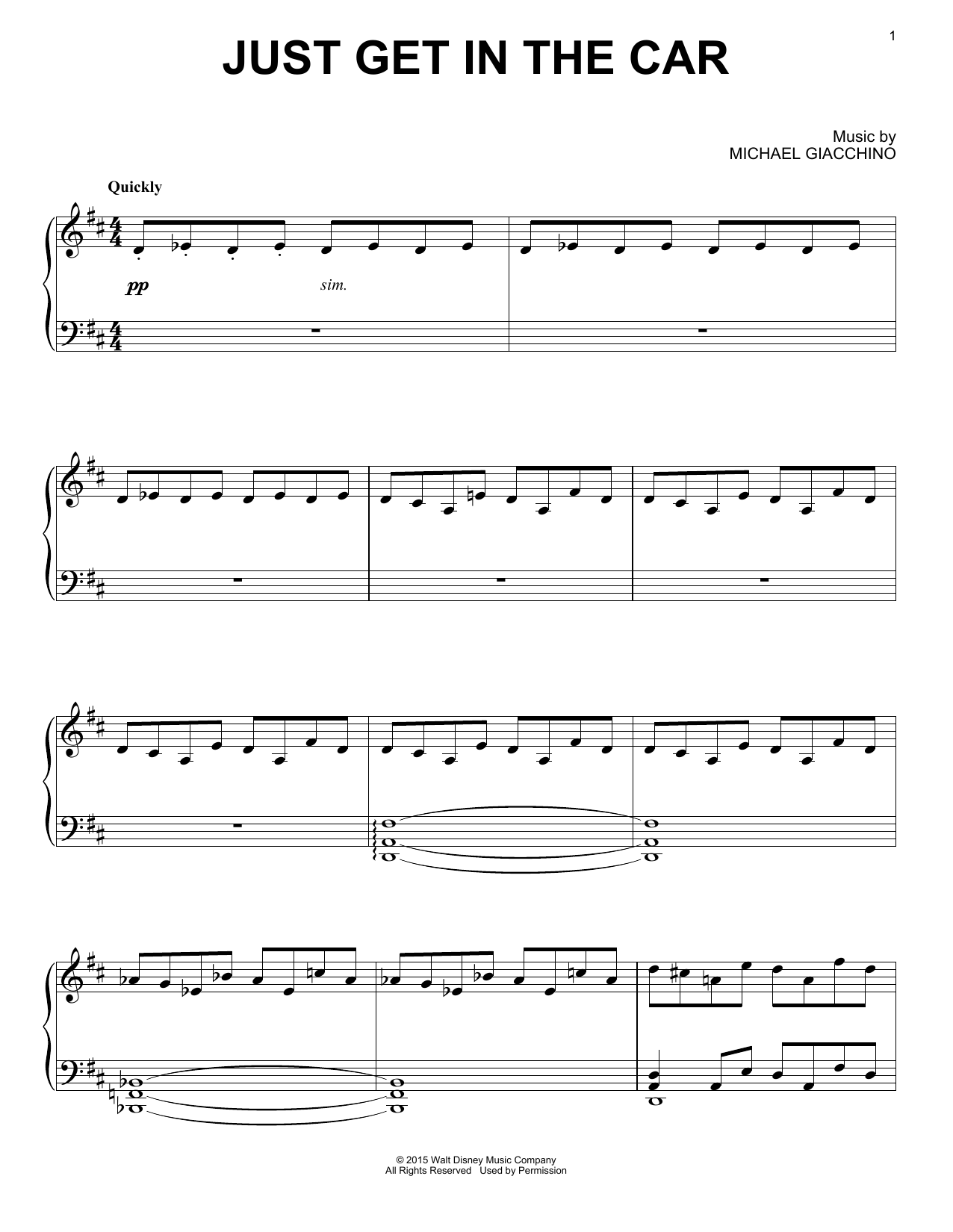 Learn to play Michael Giacchino Just Get In The Car sheet music for Piano Solo in minutes. Michael Giacchino Just Get In The Car sheet music notes and chords. Download Printable PDF.