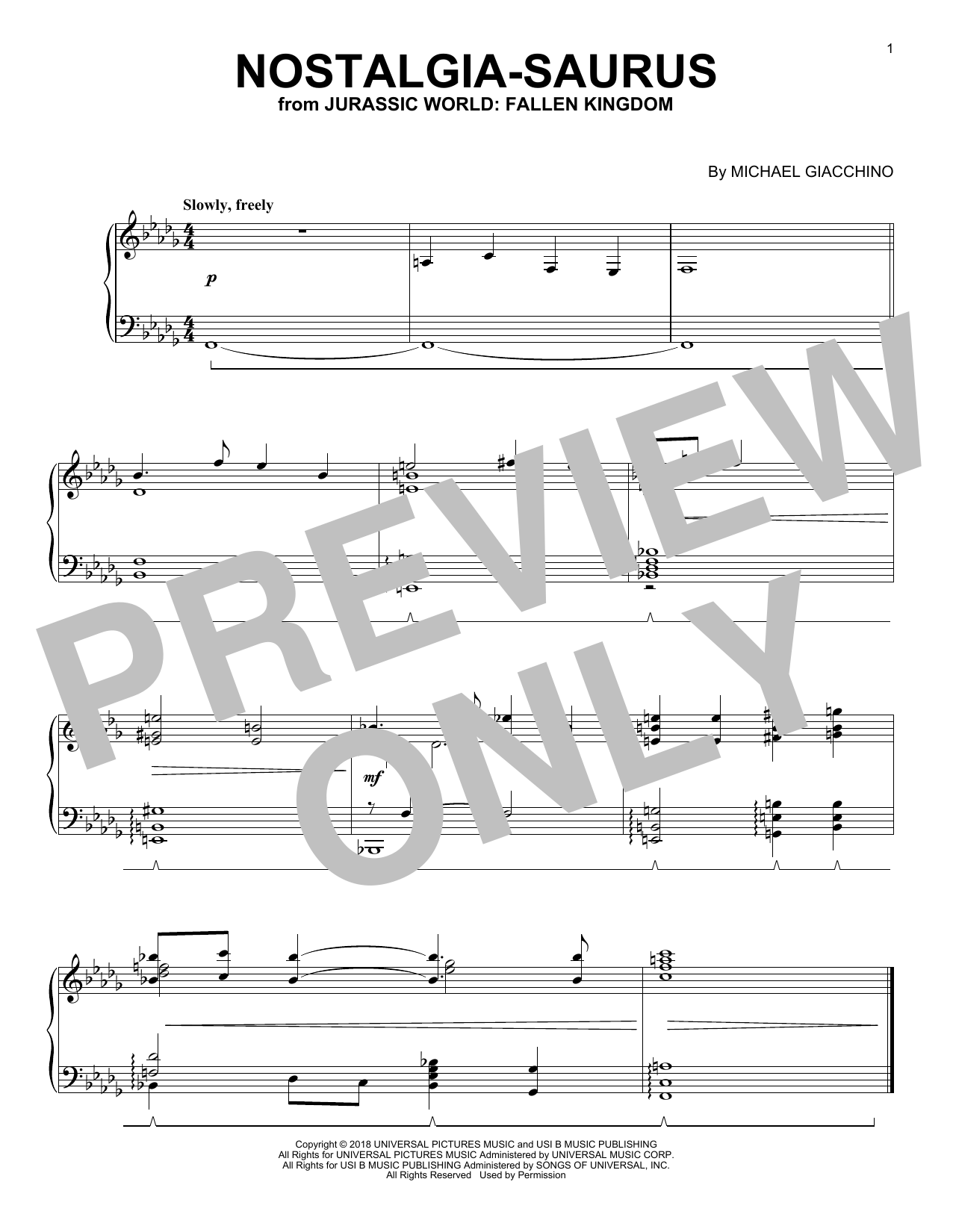 Learn to play Michael Giacchino Nostalgia-Saurus (from Jurassic World: Fallen Kingdom) sheet music for Piano Solo in minutes. Price: 6.9900$ Michael Giacchino Nostalgia-Saurus (from Jurassic World: Fallen Kingdom) sheet music notes and chords arranged for Piano Solo