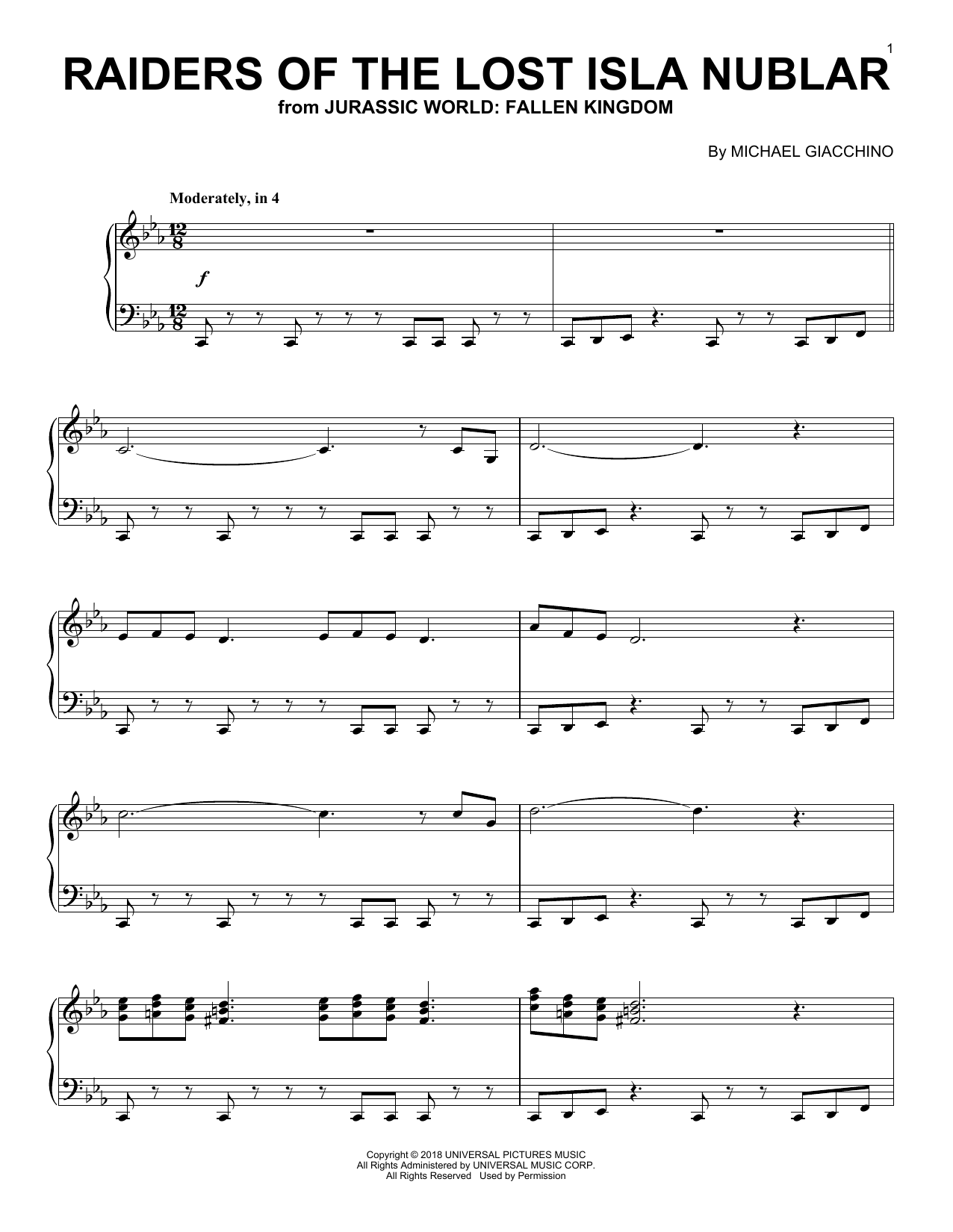 Learn to play Michael Giacchino Raiders Of The Lost Isla Nublar (from Jurassic World: Fallen Kingdom) sheet music for Piano Solo in minutes. Price: 6.9900$ Michael Giacchino Raiders Of The Lost Isla Nublar (from Jurassic World: Fallen Kingdom) sheet music notes and chords arranged for Piano Solo