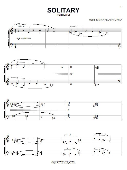 Michael Giacchino Solitary (from Lost) sheet music notes and chords. Download Printable PDF.