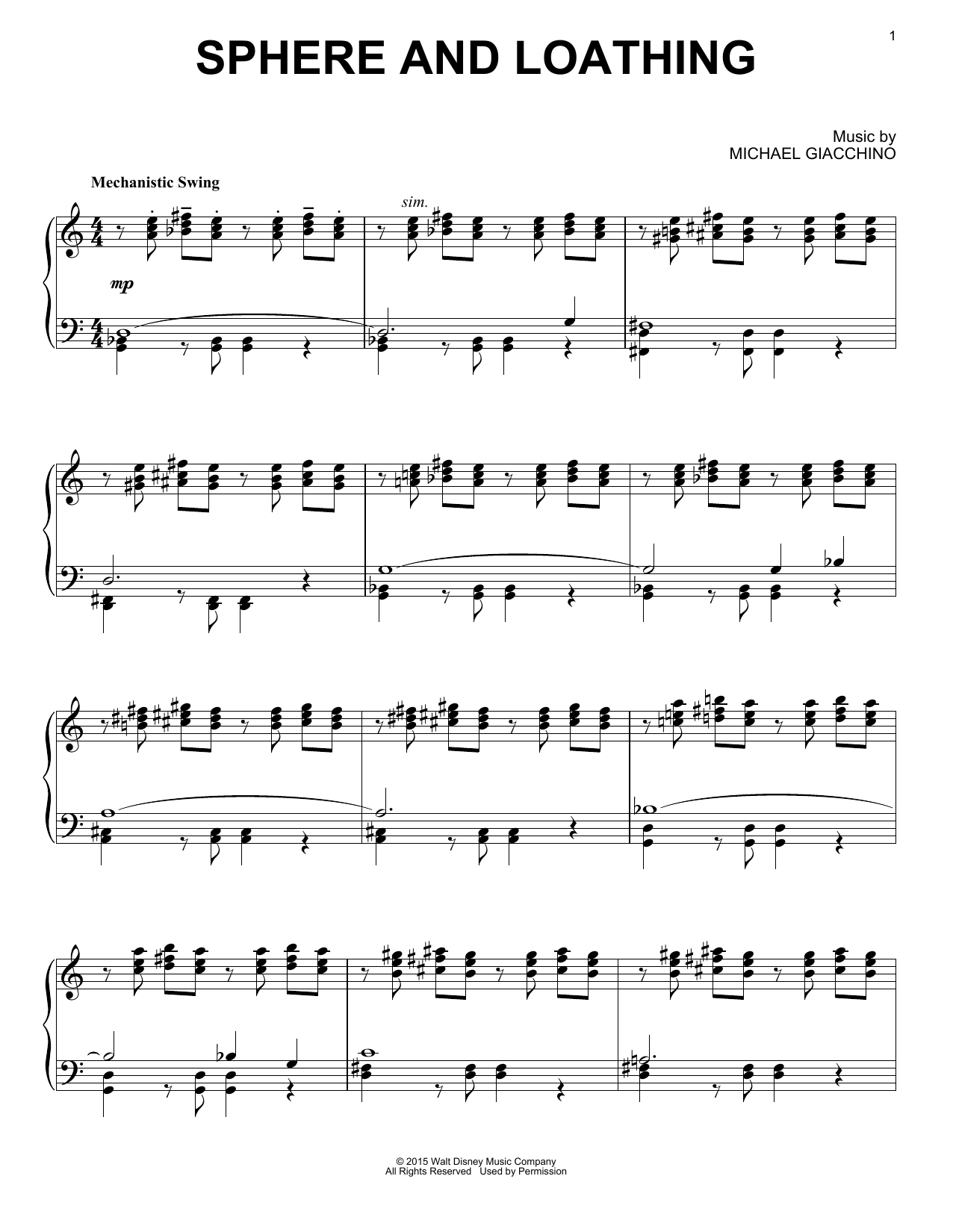 Michael Giacchino Sphere And Loathing sheet music notes and chords. Download Printable PDF.