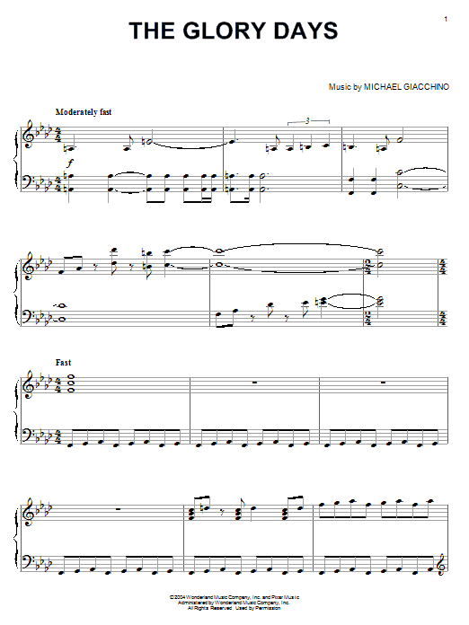 Michael Giacchino The Glory Days From The Incredibles Sheet Music Pdf Notes Chords Disney Score Piano Solo Download Printable Sku 30874