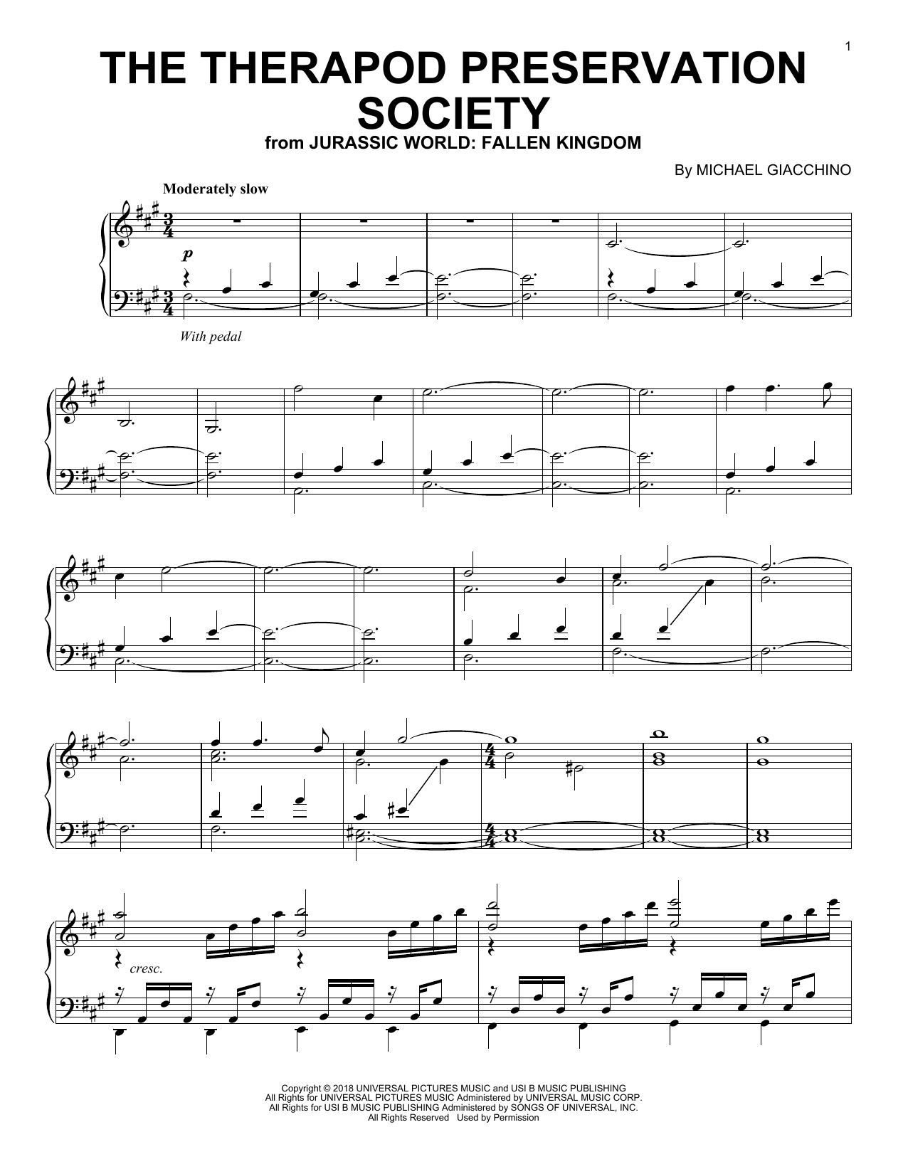 Learn to play Michael Giacchino The Theropod Preservation Society (from Jurassic World: Fallen Kingdom) sheet music for Piano Solo in minutes. Price: 6.9900$ Michael Giacchino The Theropod Preservation Society (from Jurassic World: Fallen Kingdom) sheet music notes and chords arranged for Piano Solo