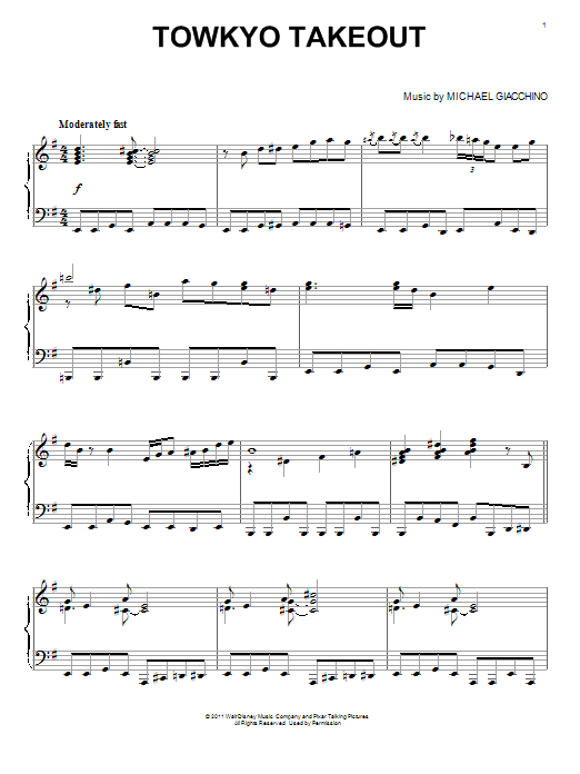 Michael Giacchino Towkyo Takeout sheet music notes and chords. Download Printable PDF.