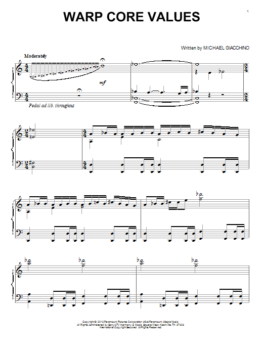 Learn to play Michael Giacchino Warp Core Values sheet music for Piano Solo in minutes. Michael Giacchino Warp Core Values sheet music notes and chords. Download Printable PDF.