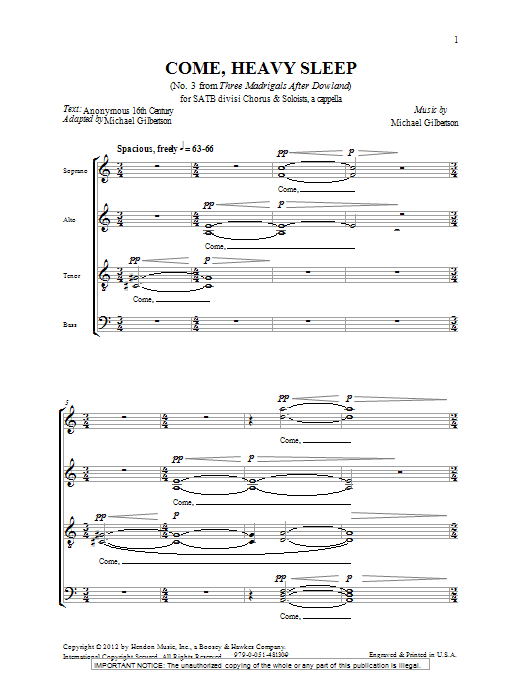 Michael Gilbertson Come, Heavy Sleep sheet music notes and chords. Download Printable PDF.