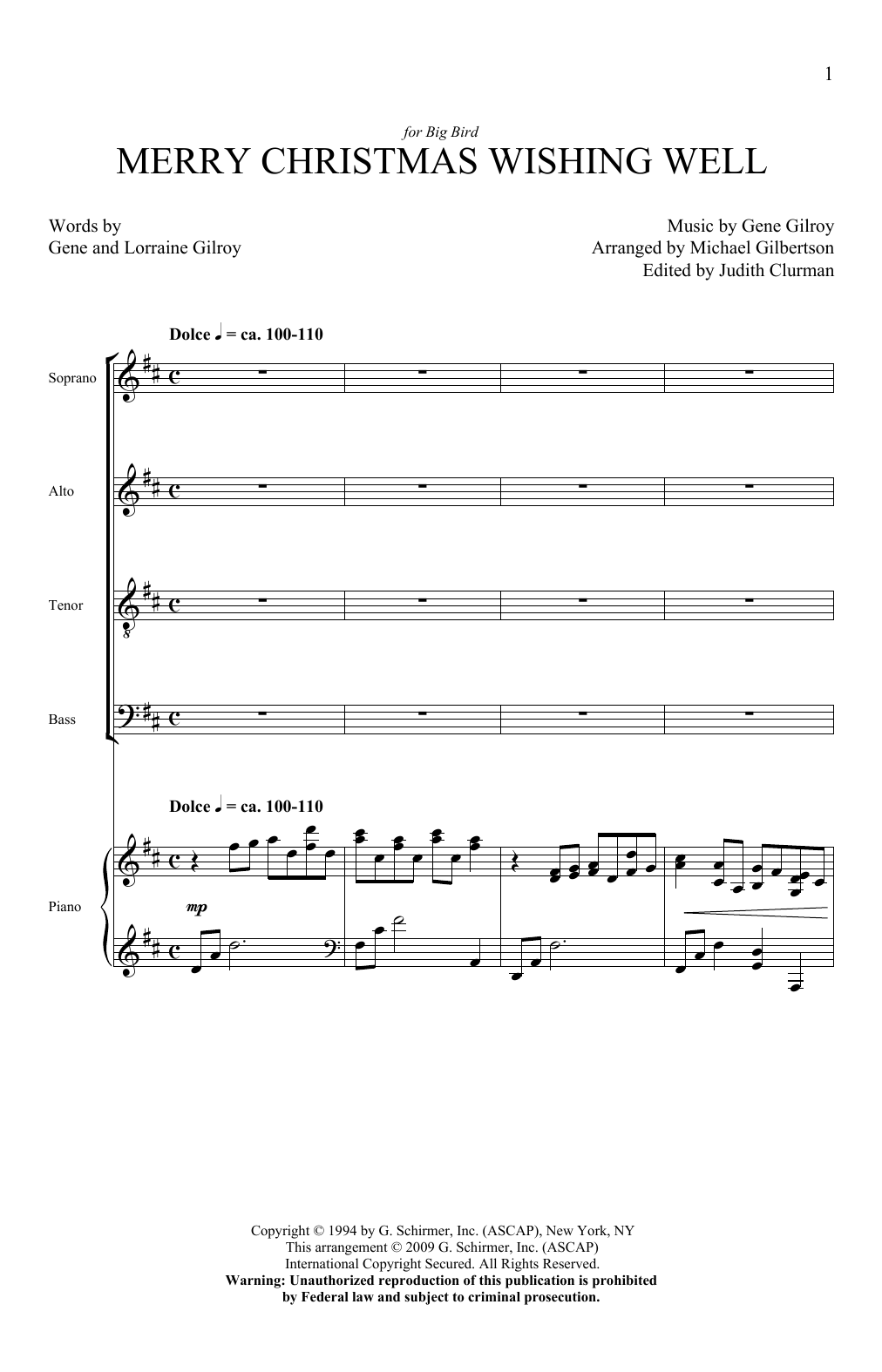 Gene Gilroy Merry Christmas Wishing Well (arr. Michael Gilbertson) sheet music notes and chords arranged for SATB Choir