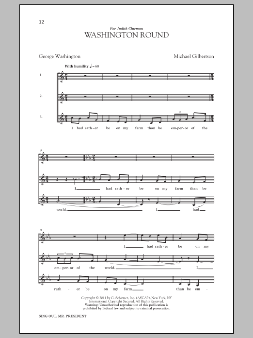 Michael Gilbertson Washington Round sheet music notes and chords. Download Printable PDF.