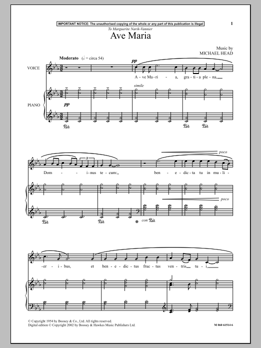 Michael Head Ave Maria sheet music notes and chords. Download Printable PDF.