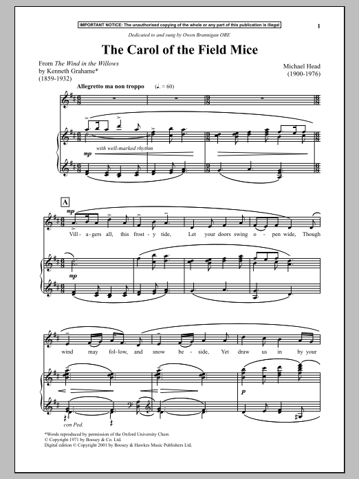Learn to play Michael Head The Carol Of The Field Mice sheet music for Piano & Vocal in minutes. Price: 6.9900$ Michael Head The Carol Of The Field Mice sheet music notes and chords arranged for Piano & Vocal