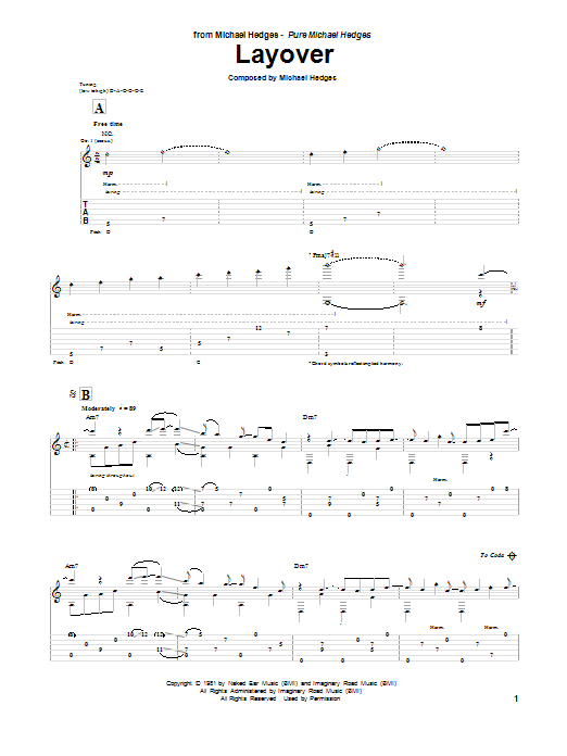 Michael Hedges Layover sheet music notes and chords. Download Printable PDF.