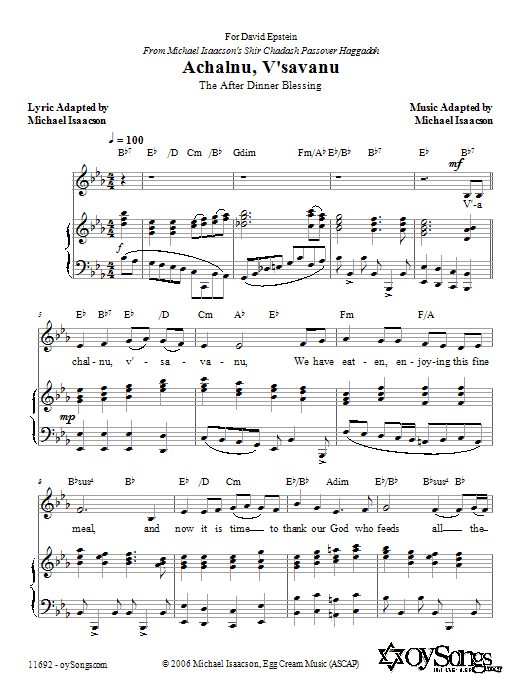 Michael Isaacson Achalnu V'savanu sheet music notes and chords. Download Printable PDF.