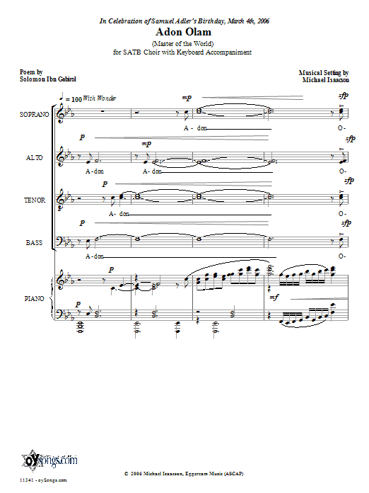 Michael Isaacson Adon Olam sheet music notes and chords. Download Printable PDF.