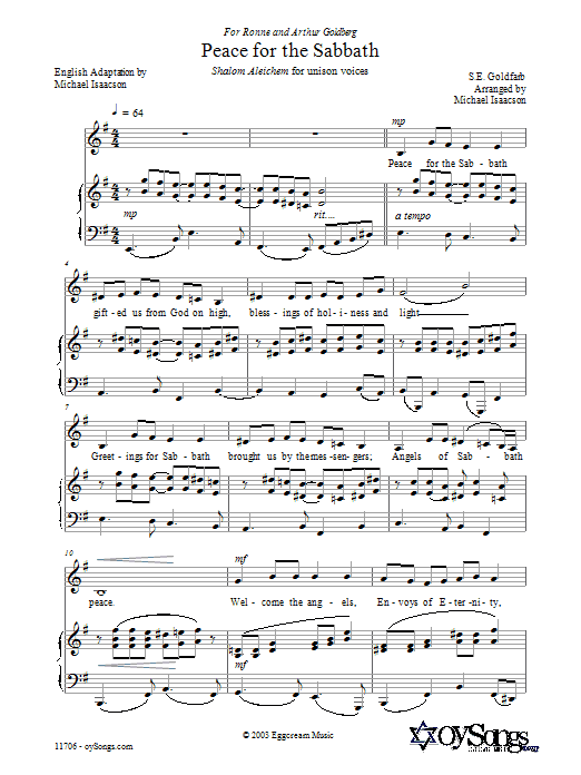 Learn to play Michael Isaacson Peace for the Sabbath sheet music for SATB Choir in minutes. Price: 3.9900$ Michael Isaacson Peace for the Sabbath sheet music notes and chords arranged for SATB Choir