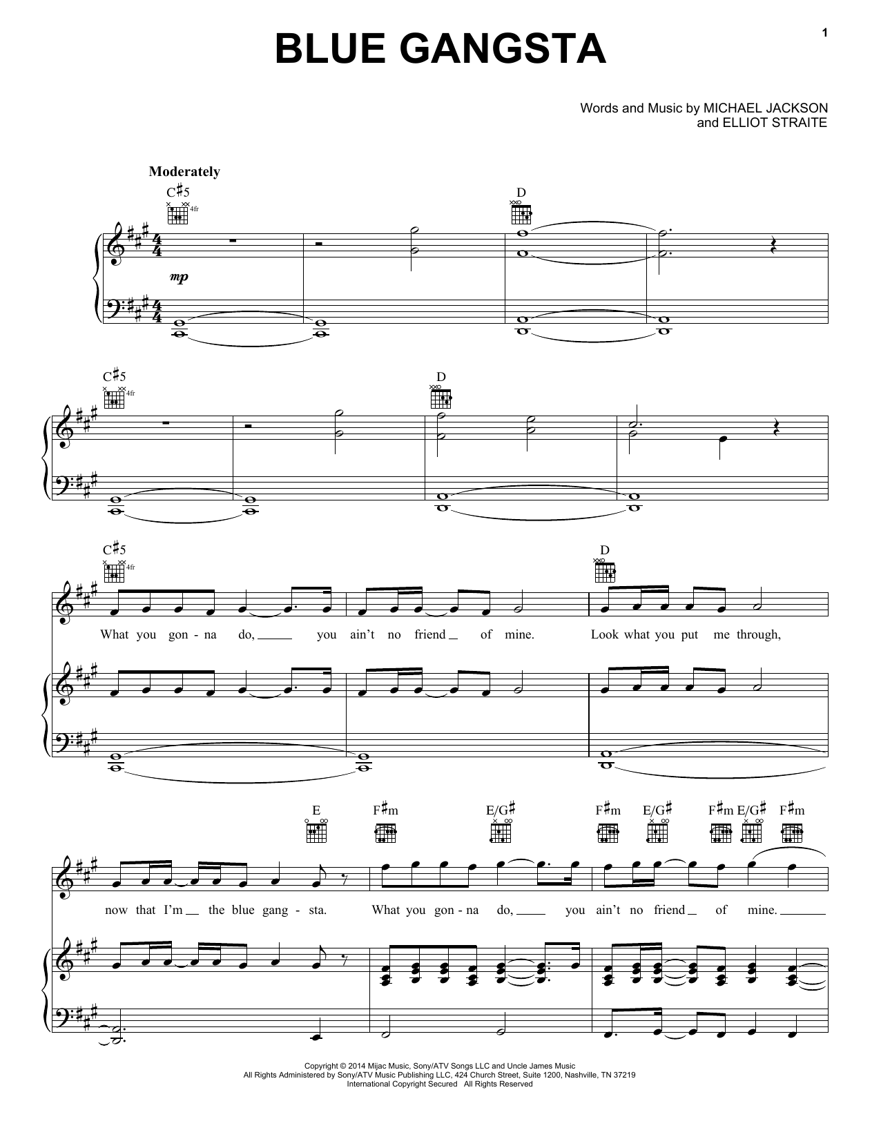 Michael Jackson Blue Gangsta sheet music notes and chords. Download Printable PDF.