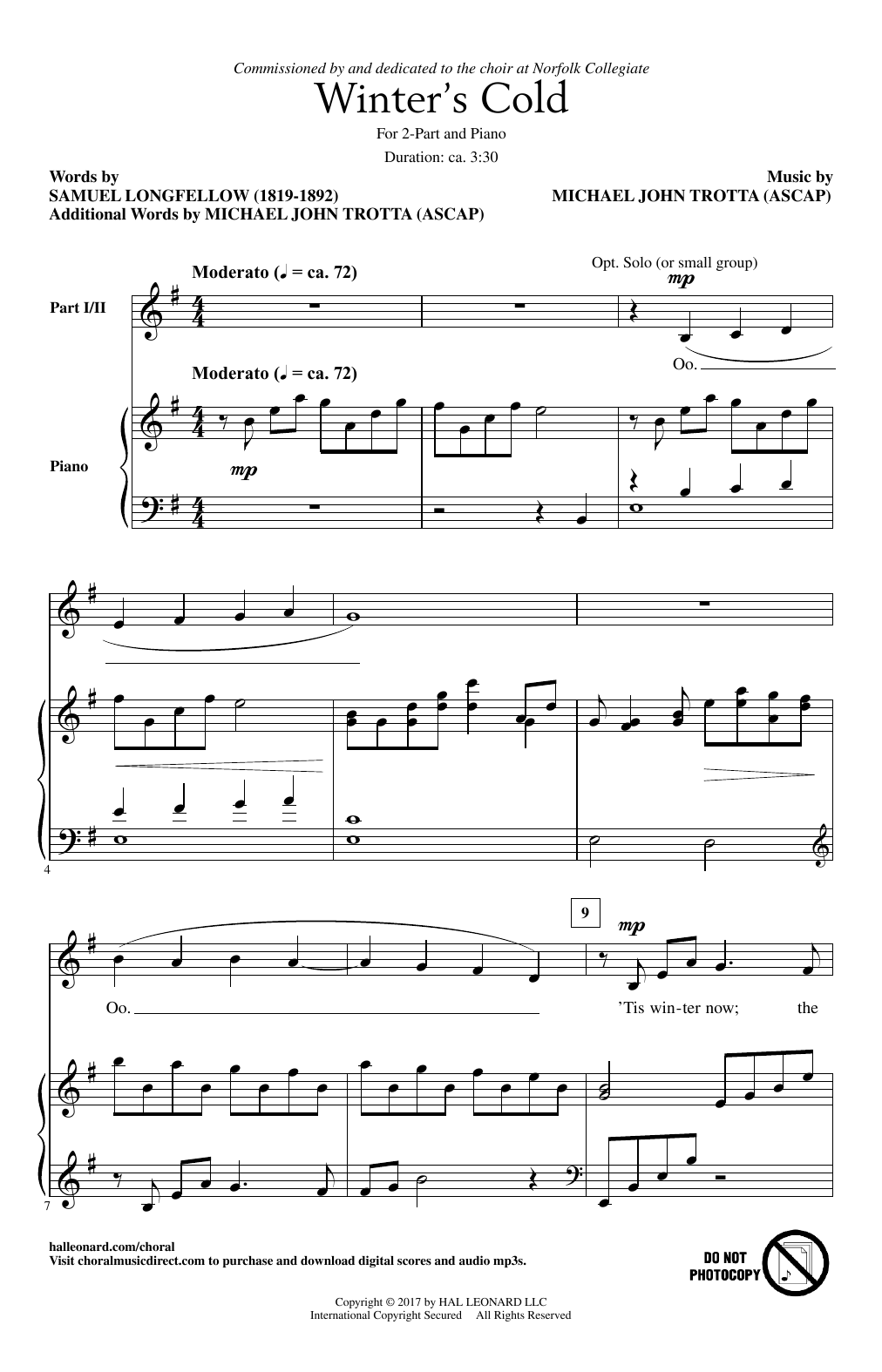 Learn to play Michael John Trotta Winter's Cold sheet music for 3-Part Mixed Choir in minutes. Price: 3.9900$ Michael John Trotta Winter's Cold sheet music notes and chords arranged for 3-Part Mixed Choir