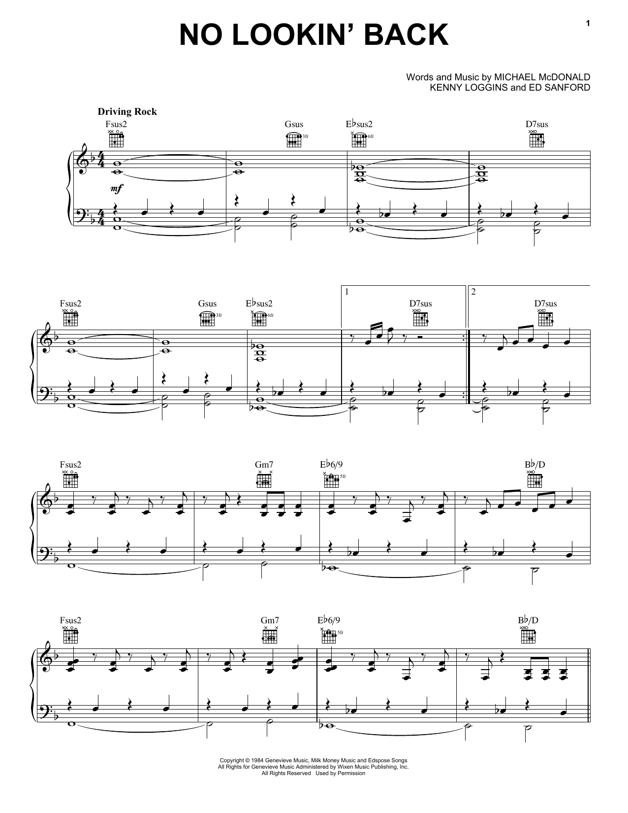 Learn to play Michael McDonald No Lookin' Back sheet music for Piano, Vocal & Guitar (Right-Hand Melody) in minutes. Price: 6.9900$ Michael McDonald No Lookin' Back sheet music notes and chords. Download Printable PDF.