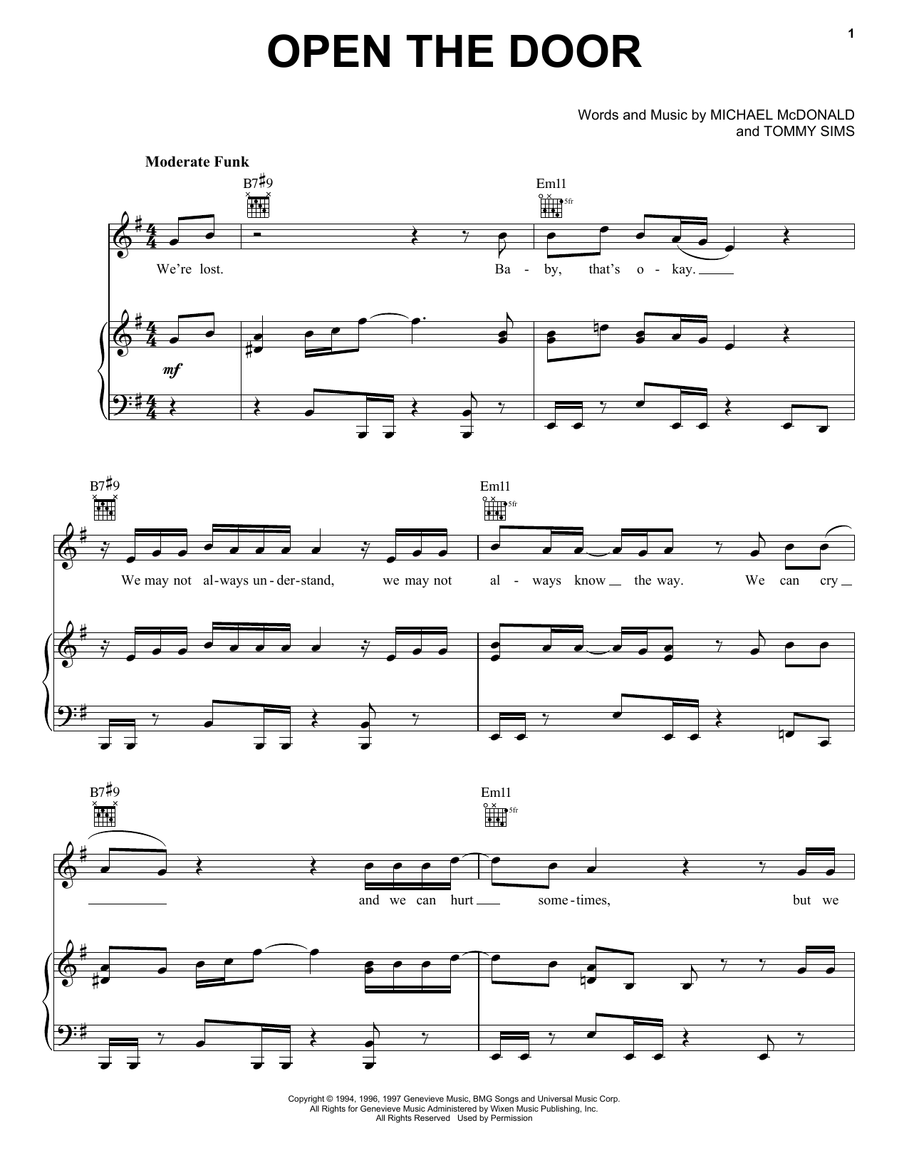 Learn to play Michael McDonald Open The Door sheet music for Piano, Vocal & Guitar (Right-Hand Melody) in minutes. Michael McDonald Open The Door sheet music notes and chords. Download Printable PDF.