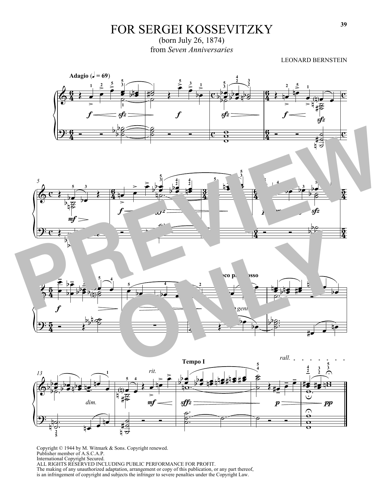 Learn to play Michael Mizrahi For Sergei Koussevitzky sheet music for Piano Solo in minutes. Price: 6.9900$ Michael Mizrahi For Sergei Koussevitzky sheet music notes and chords arranged for Piano Solo