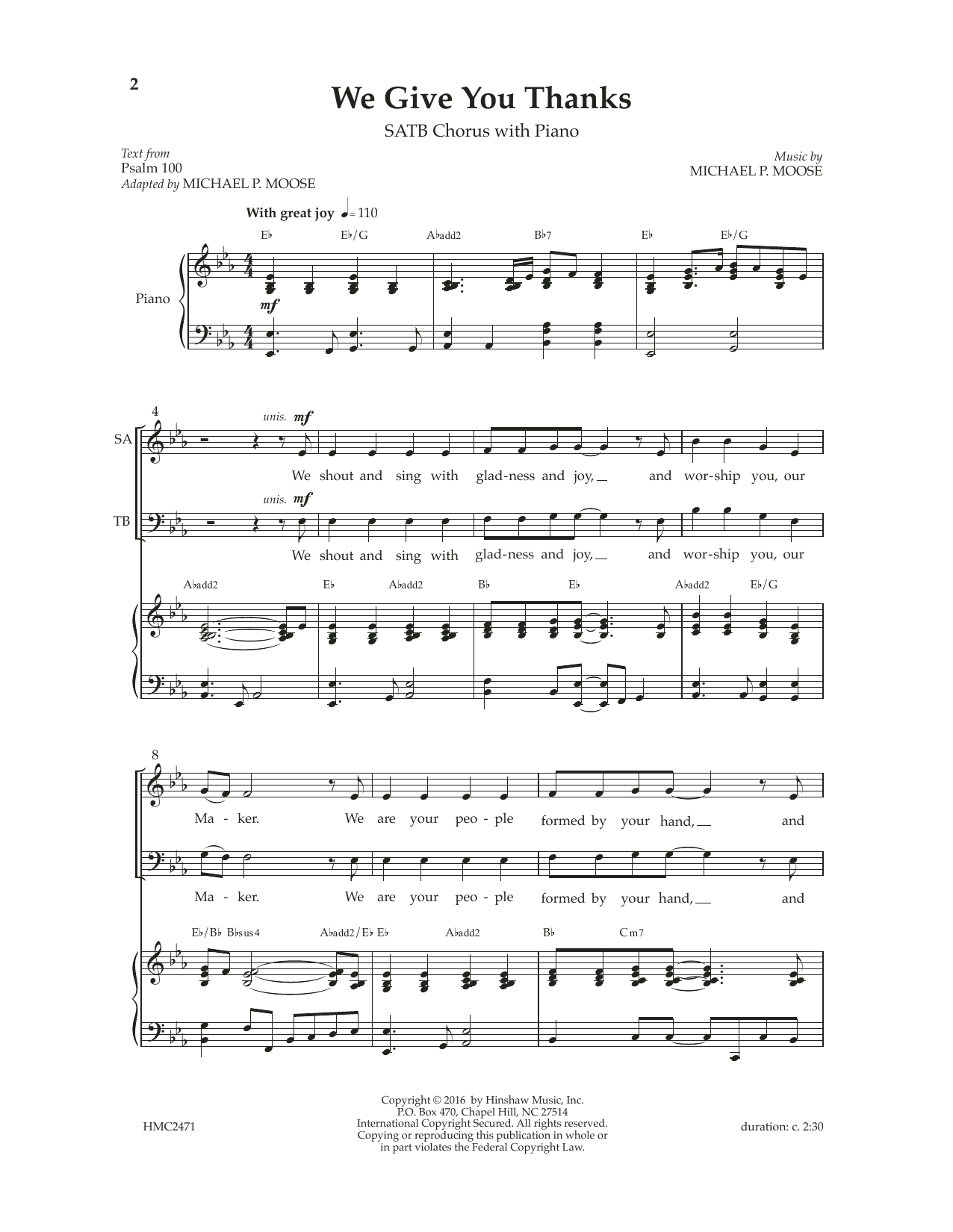 Learn to play Michael P. Moose We Give You Thanks sheet music for SATB Choir in minutes. Price: 3.9900$ Michael P. Moose We Give You Thanks sheet music notes and chords arranged for SATB Choir