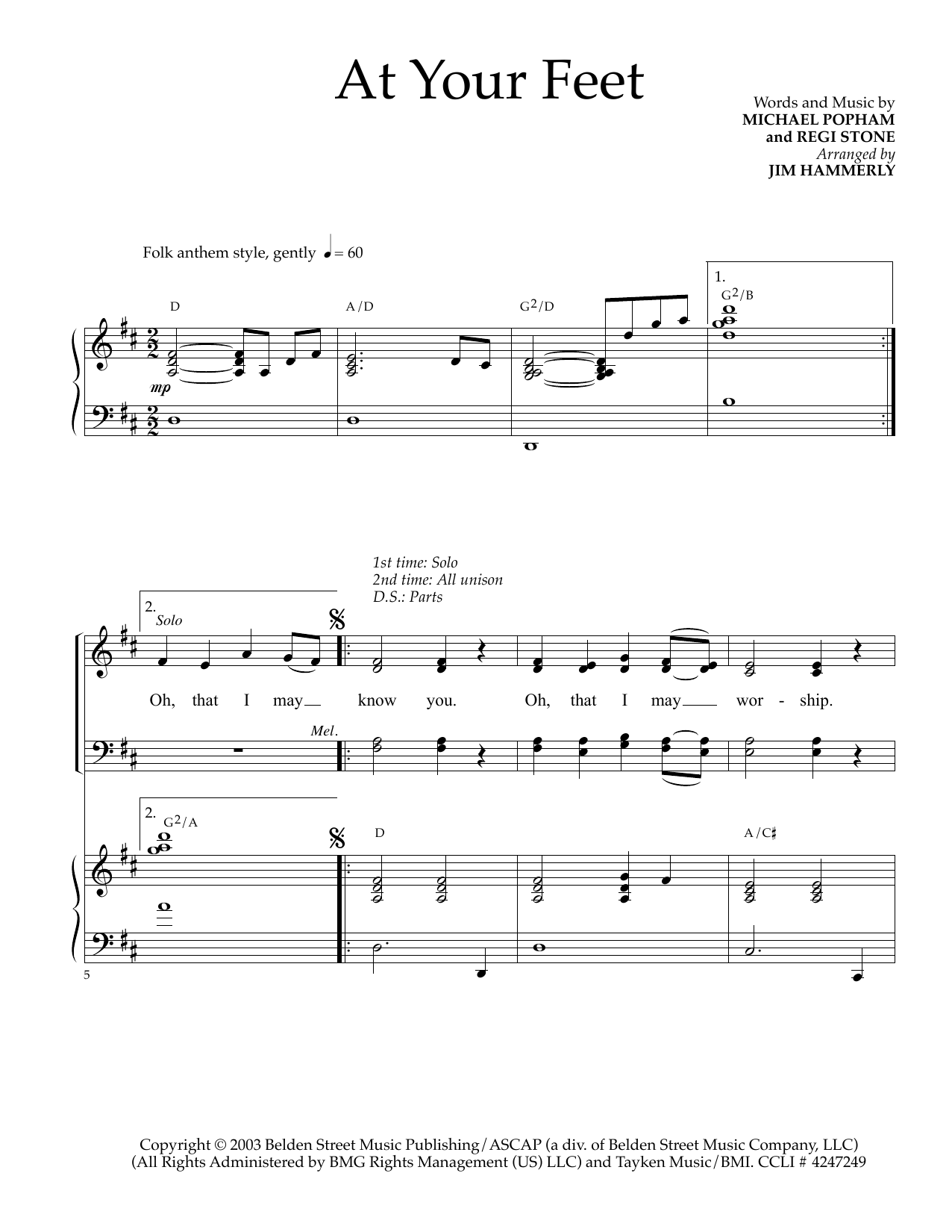 Regi Stone At Your Feet (arr. Jim Hammerly) sheet music notes and chords. Download Printable PDF.