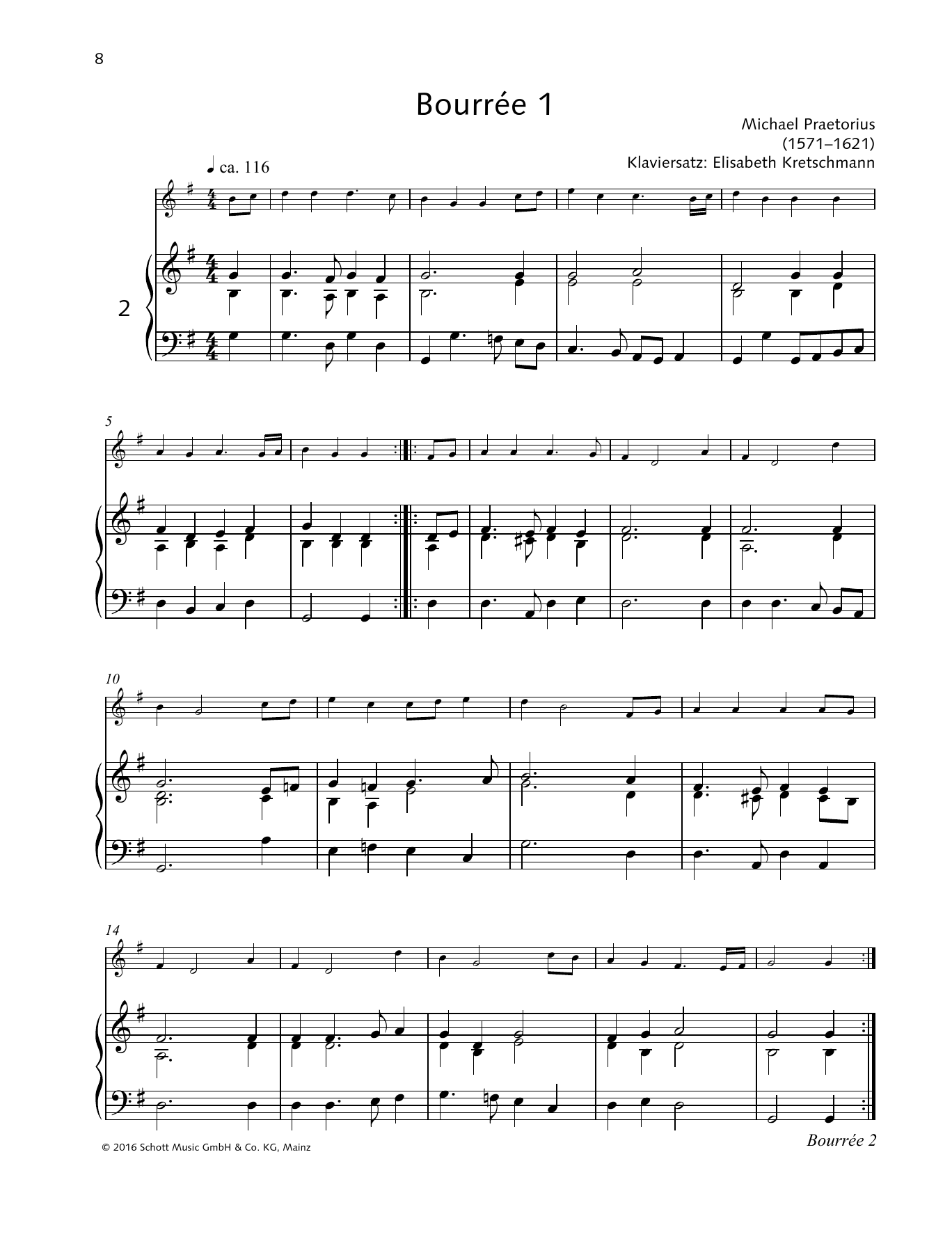 Michael Praetorius Bourree 1 sheet music notes and chords. Download Printable PDF.