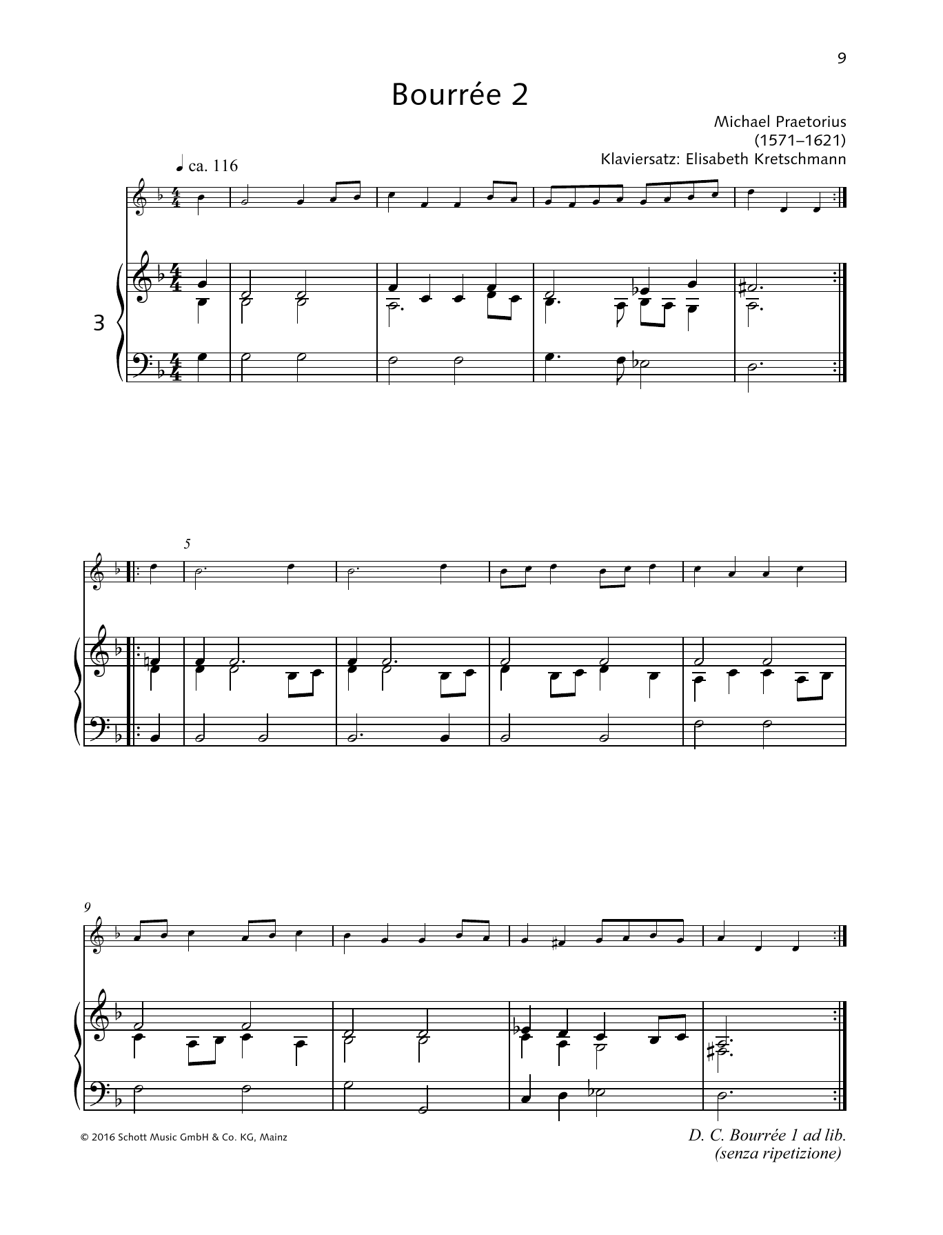 Michael Praetorius Bourree 2 sheet music notes and chords. Download Printable PDF.