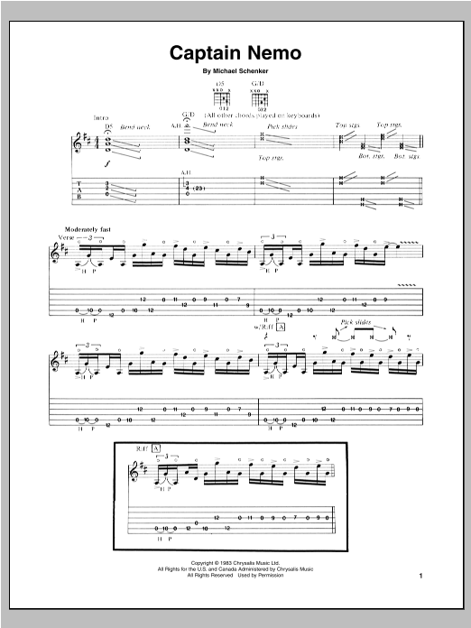 Michael Schenker Captain Nemo sheet music notes and chords. Download Printable PDF.