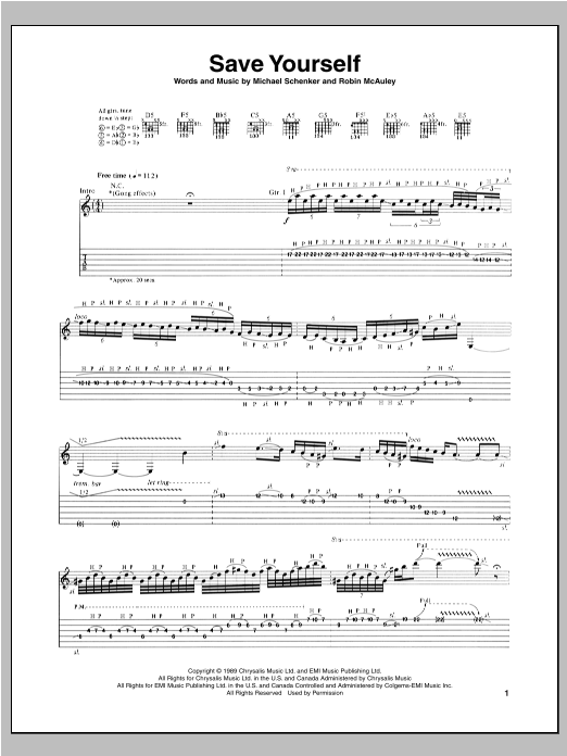 Michael Schenker Save Yourself sheet music notes and chords. Download Printable PDF.