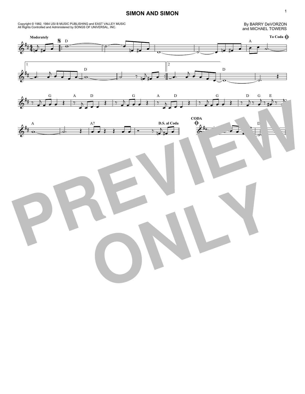 Michael Towers Simon And Simon sheet music notes and chords. Download Printable PDF.