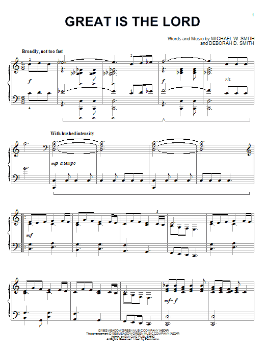 Learn to play Michael W. Smith Great Is The Lord sheet music for Piano, Vocal & Guitar (Right-Hand Melody) in minutes. Michael W. Smith Great Is The Lord sheet music notes and chords. Download Printable PDF.