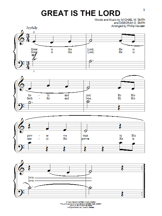 Learn to play Michael W. Smith Great Is The Lord sheet music for Beginning Piano Solo in minutes. Price: 6.9900$ Michael W. Smith Great Is The Lord sheet music notes and chords arranged for Beginning Piano Solo