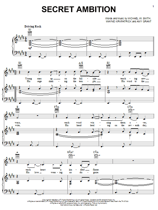 Michael W. Smith Secret Ambition sheet music notes and chords. Download Printable PDF.