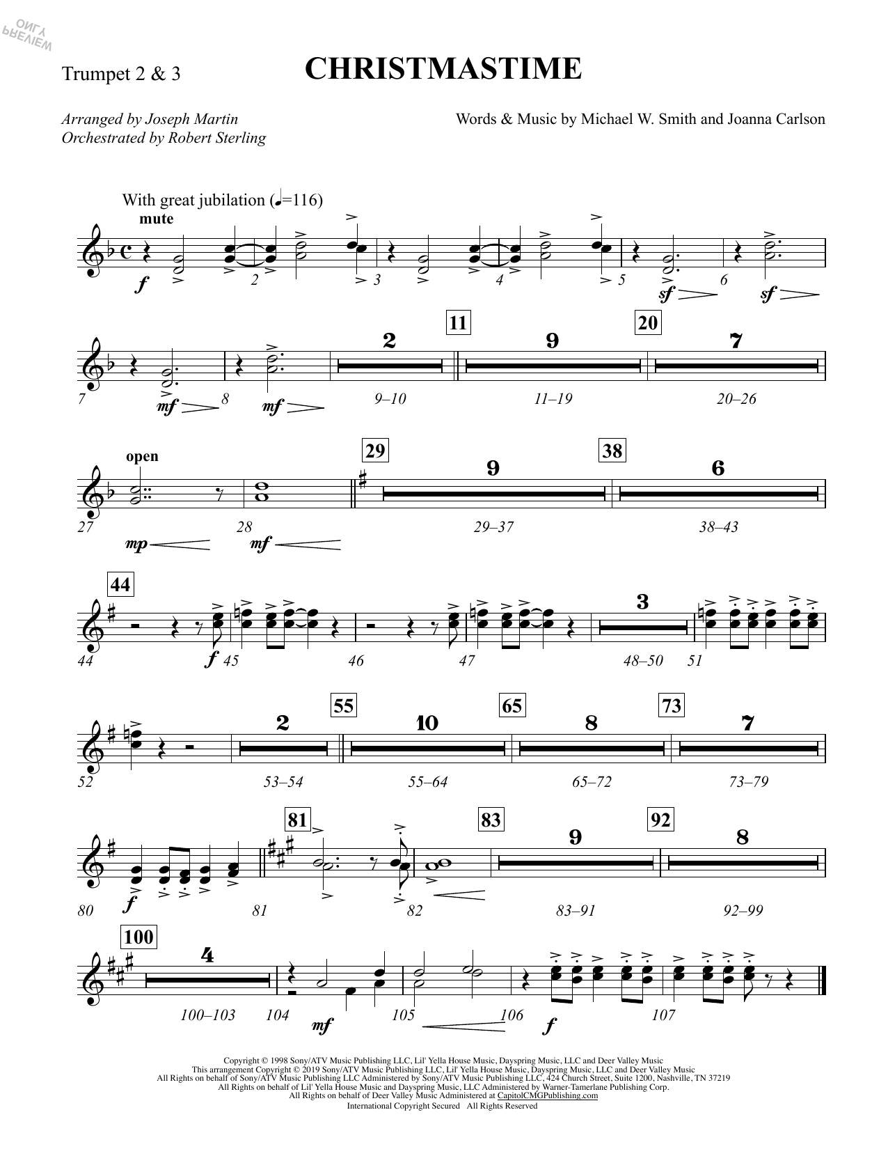 Learn to play Michael W. Smith & Joanna Carlson Christmastime (arr. Joseph M. Martin) - Bb Trumpet 2,3 sheet music for Choir Instrumental Pak in minutes. Price: 8.9900$ Michael W. Smith & Joanna Carlson Christmastime (arr. Joseph M. Martin) - Bb Trumpet 2,3 sheet music notes and chords arranged for Choir Instrumental Pak