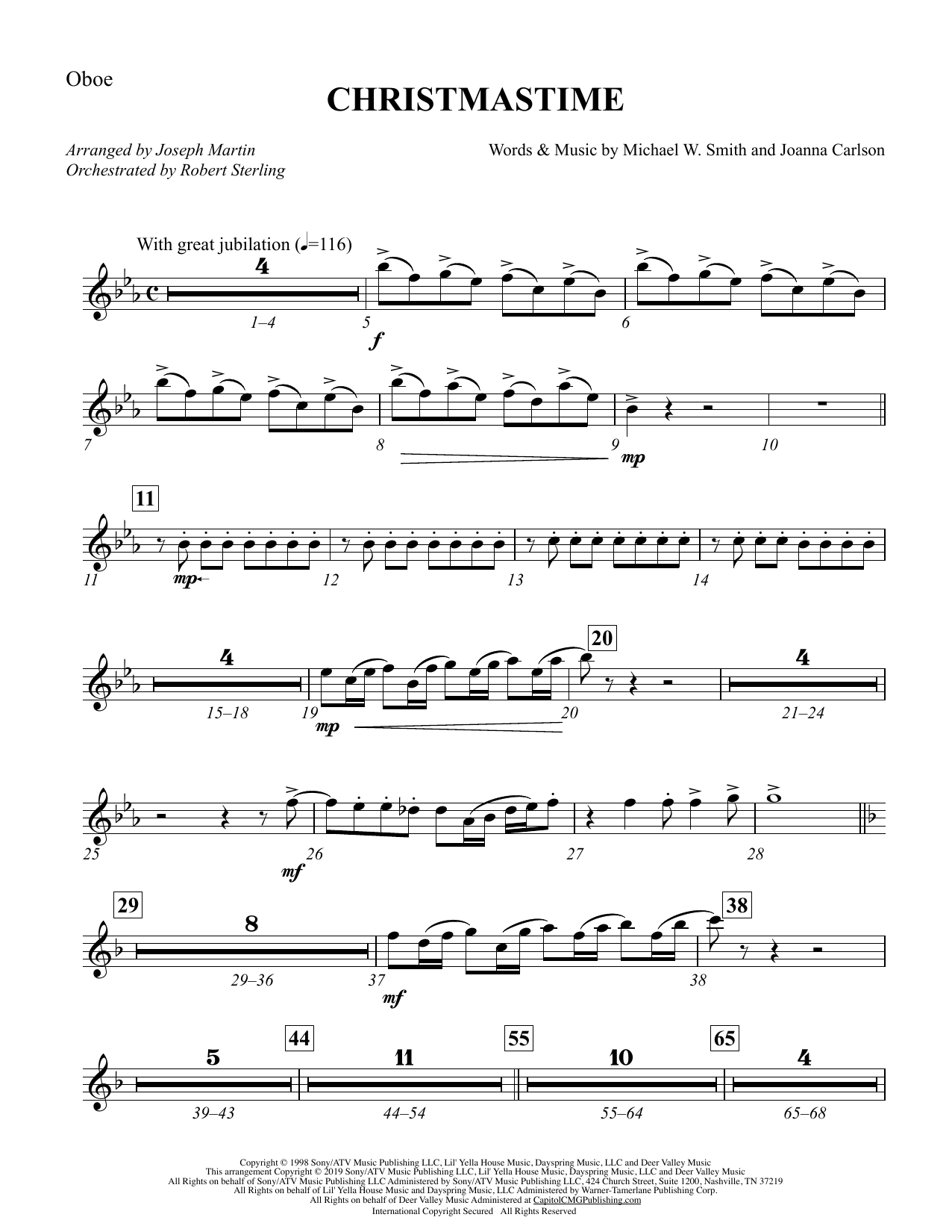 Learn to play Michael W. Smith & Joanna Carlson Christmastime (arr. Joseph M. Martin) - Oboe sheet music for Choir Instrumental Pak in minutes. Price: 8.9900$ Michael W. Smith & Joanna Carlson Christmastime (arr. Joseph M. Martin) - Oboe sheet music notes and chords arranged for Choir Instrumental Pak