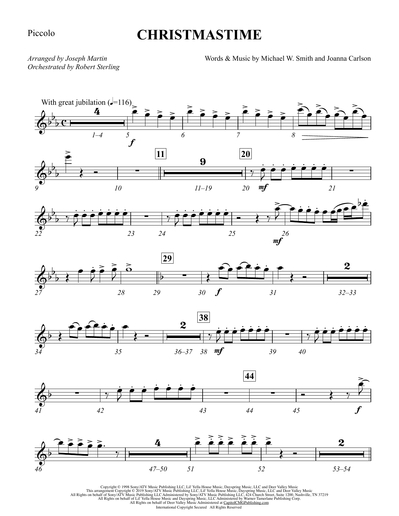 Learn to play Michael W. Smith & Joanna Carlson Christmastime (arr. Joseph M. Martin) - Piccolo sheet music for Choir Instrumental Pak in minutes. Price: 8.9900$ Michael W. Smith & Joanna Carlson Christmastime (arr. Joseph M. Martin) - Piccolo sheet music notes and chords arranged for Choir Instrumental Pak