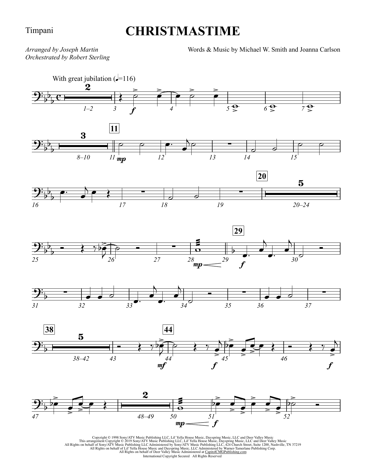 Learn to play Michael W. Smith & Joanna Carlson Christmastime (arr. Joseph M. Martin) - Timpani sheet music for Choir Instrumental Pak in minutes. Price: 8.9900$ Michael W. Smith & Joanna Carlson Christmastime (arr. Joseph M. Martin) - Timpani sheet music notes and chords arranged for Choir Instrumental Pak