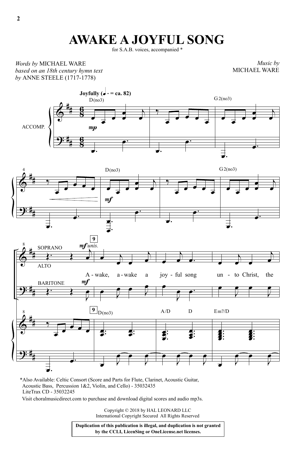 Learn to play Michael Ware Awake A Joyful Song sheet music for SAB Choir in minutes. Price: 3.9900$ Michael Ware Awake A Joyful Song sheet music notes and chords arranged for SAB Choir