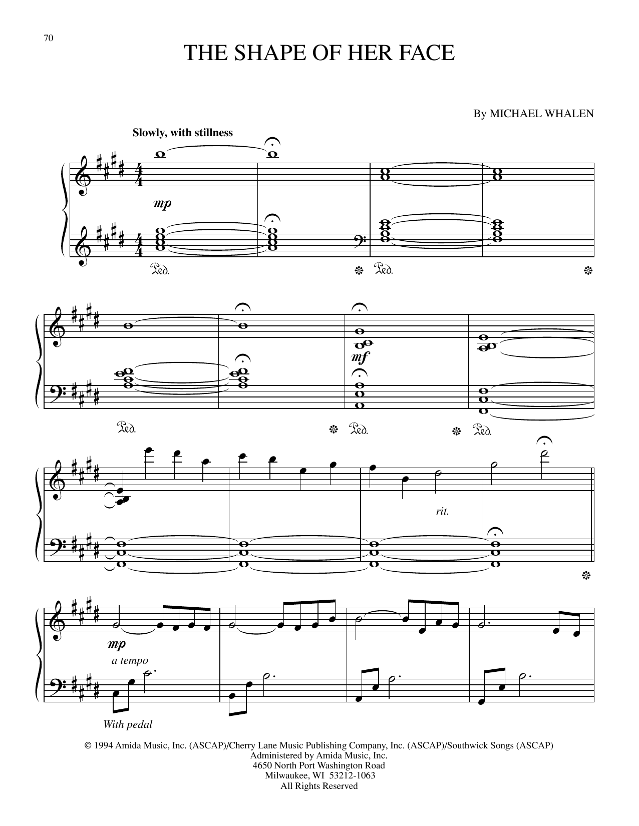Learn to play Michael Whalen The Shape Of Her Face sheet music for Piano Solo in minutes. Price: 7.8900$ Michael Whalen The Shape Of Her Face sheet music notes and chords arranged for Piano Solo