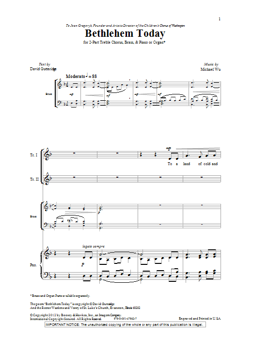 Michael Wu Bethlehem Today sheet music notes and chords. Download Printable PDF.