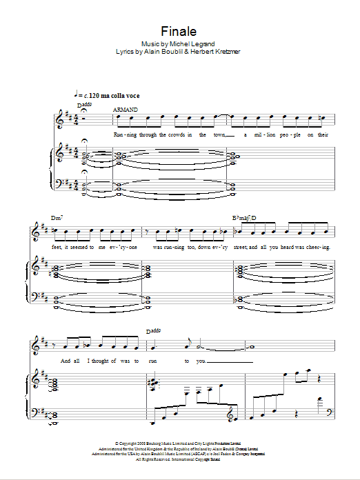 Michel Legrand Finale (from Marguerite) sheet music notes and chords. Download Printable PDF.